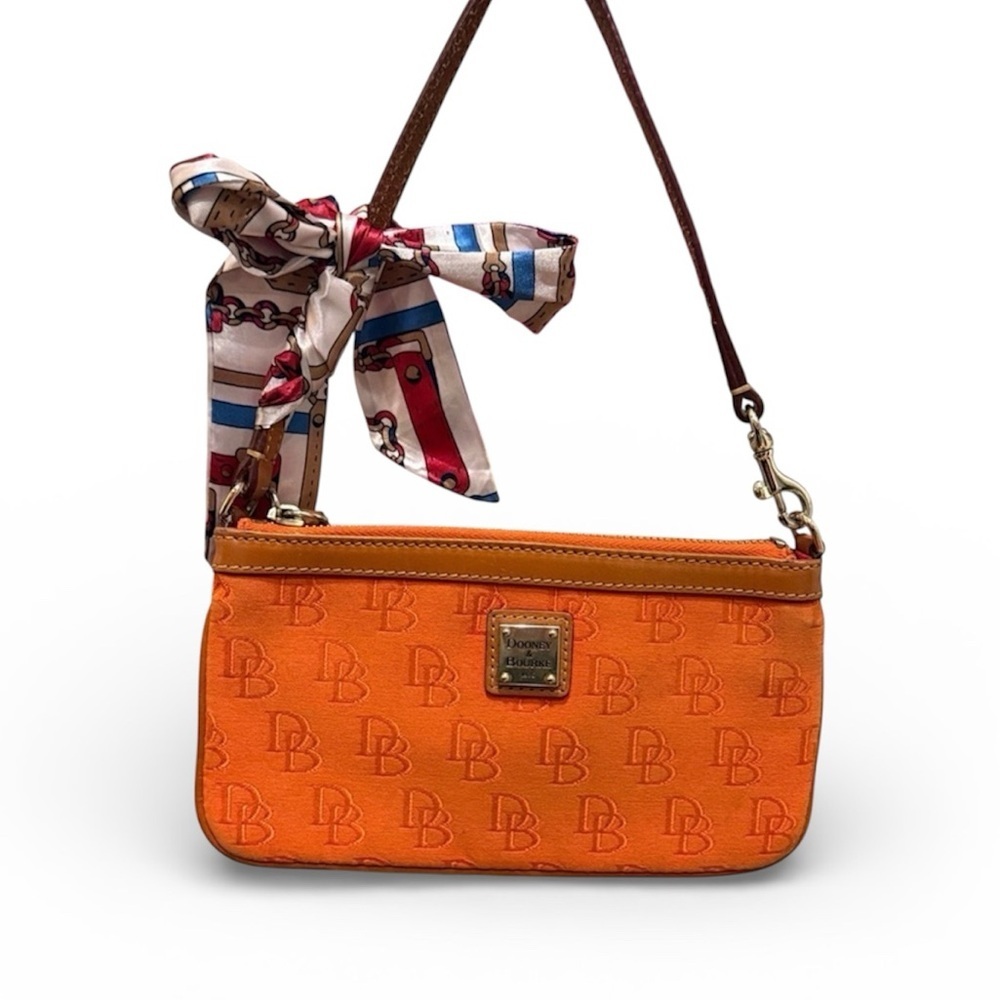 Dooney & Bourke Vibrant Orange Wristlet wallet bag designer purse vintage scarf